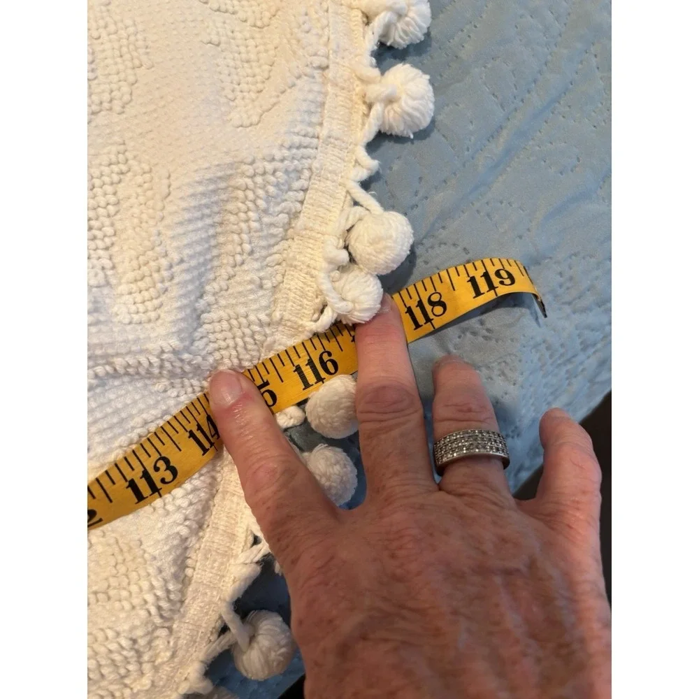 Vintage White Ivory Chenille Bedspread Queen S Raised Rose Floral Pom Pom Fringe